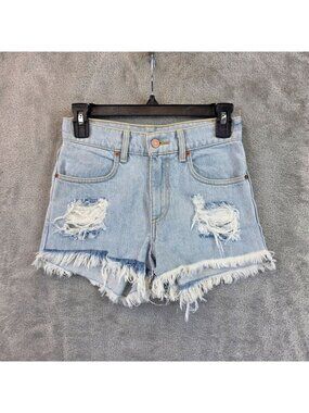 Brandy Melville Shorts Juniors One Size Blue Denim Distressed Cutoff Frayed Hem